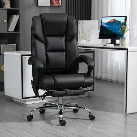 Massage Office Chair with 6 Vibration Points, Lumbar Heated PU Leather Reclining Computer