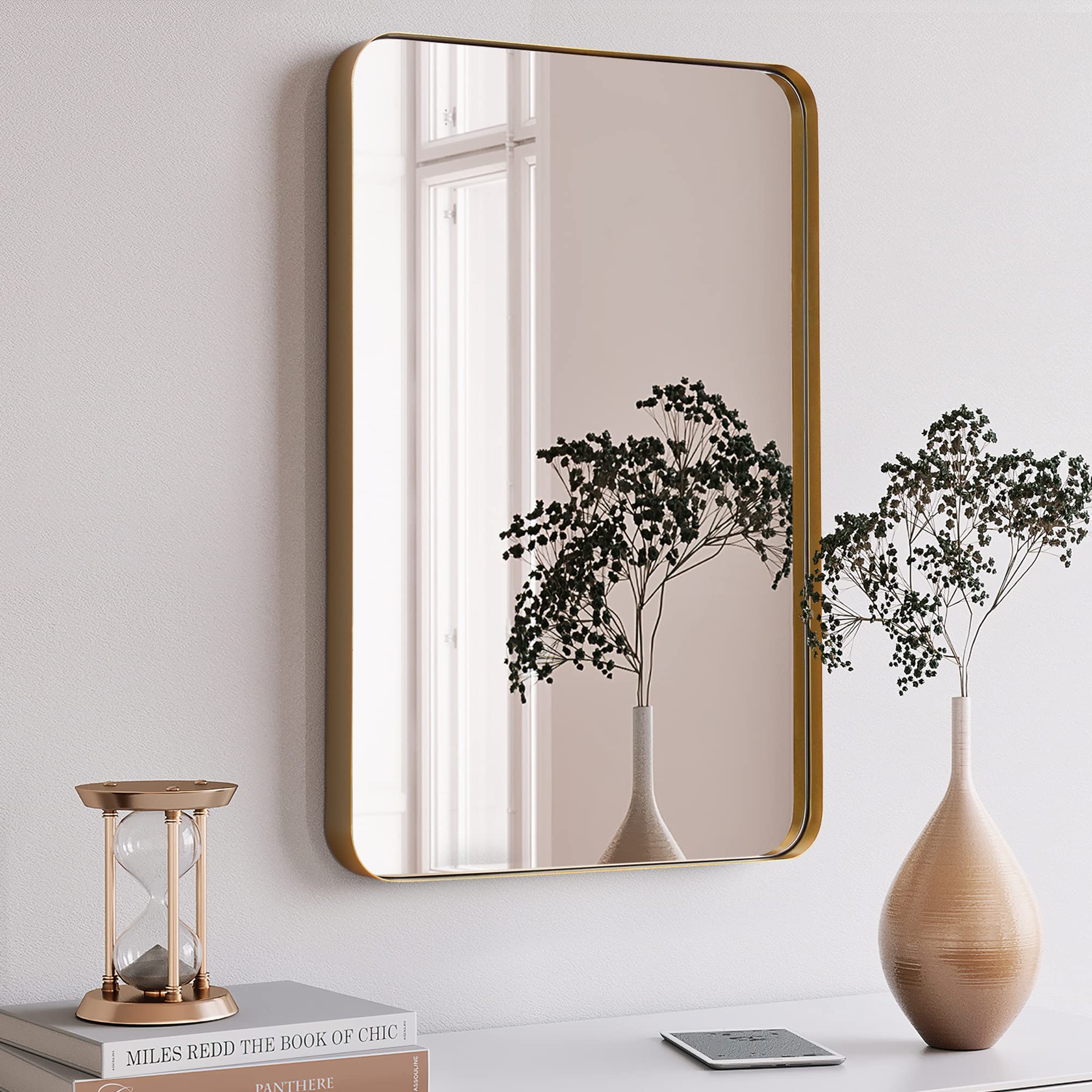Gold Bathroom Mirror,  Mirror for Bathroom Metal Frame Rounded