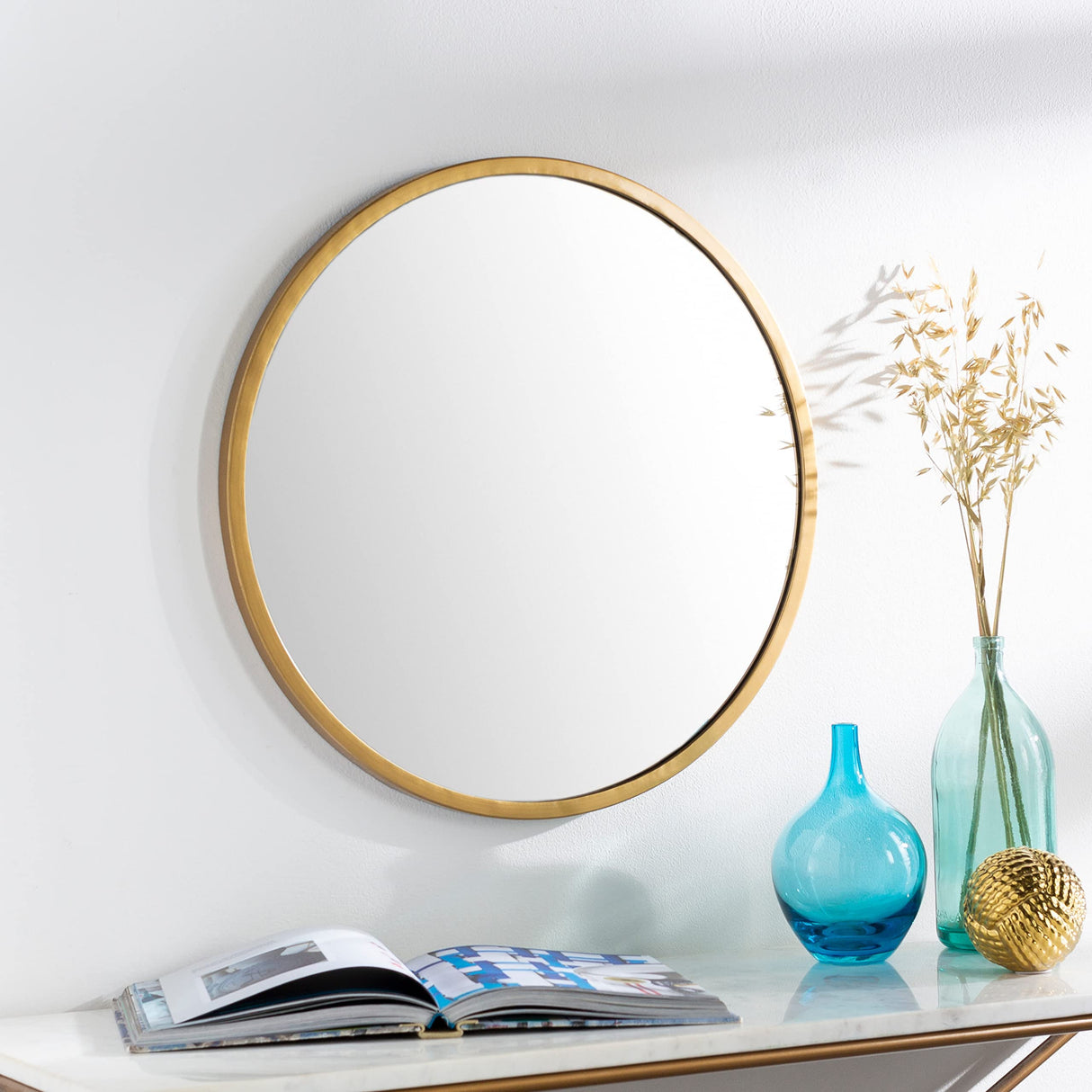 Mirrors, Leitner Modern Round Wall Mirror for Living Room, Bedroom (36" H x 36" W)