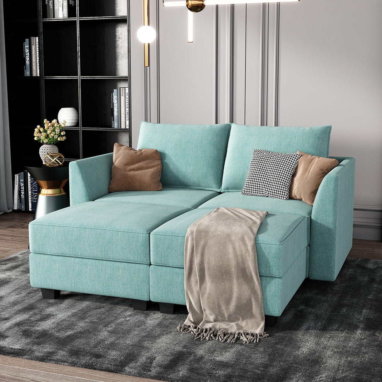 Convertible Sectional Couch Modular Sofa with Reversible Chaise Sectional Sofa Set with Storage, Aqua Blue