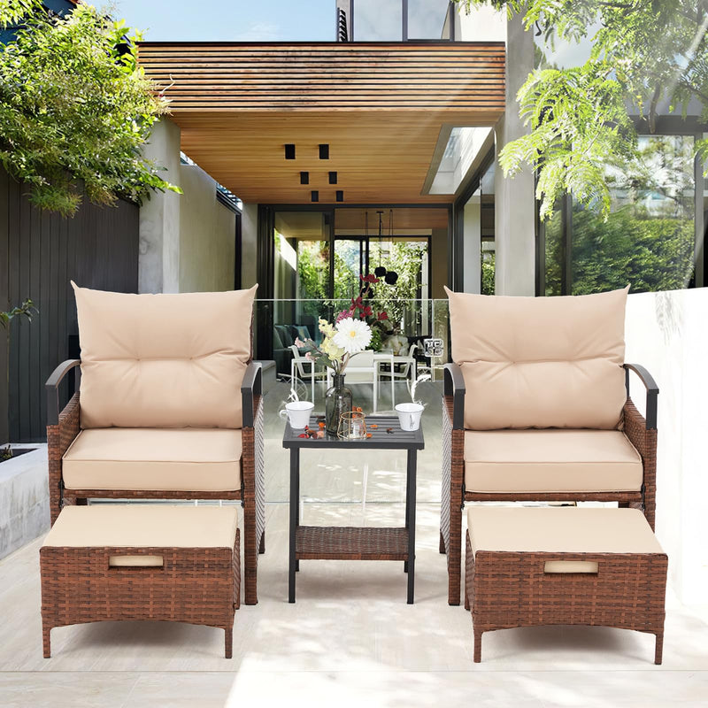 5 Pieces Patio Furniture Set, Outdoor Rattan Chairs with Metal Coffee Table