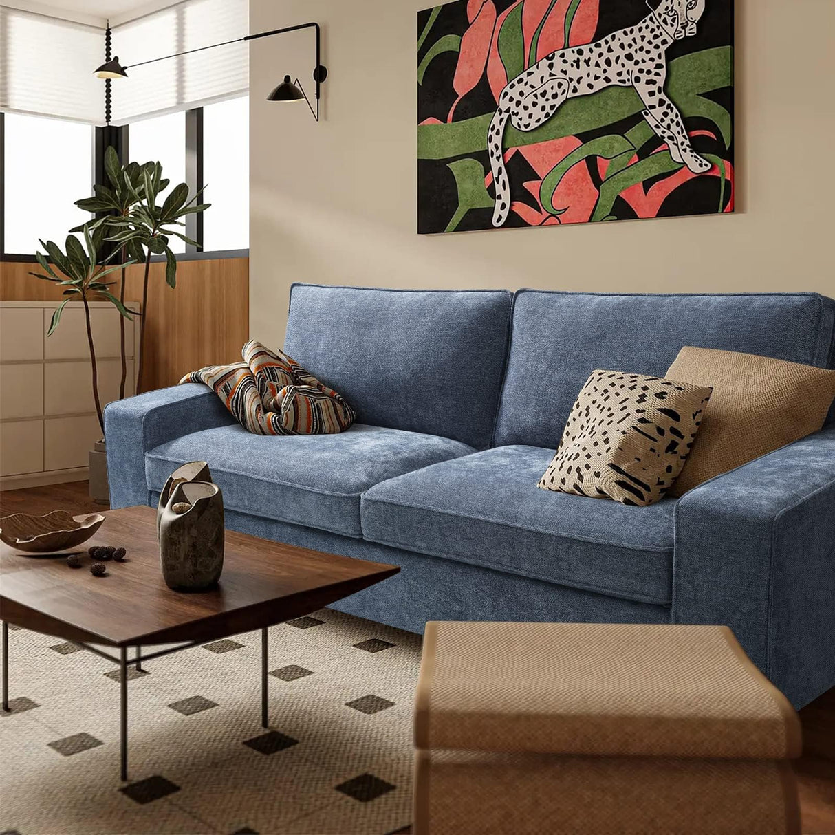 Modern Sofas Couches with Deep Seat, Comfy Chenille Sofa for Living Room,