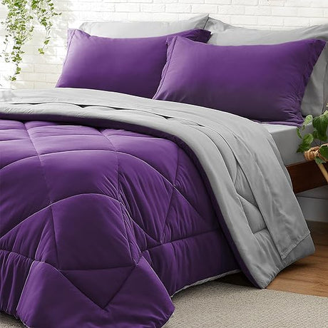 Queen Comforter Set 7 Pieces Bed in A Bag - Soft Microfiber Reversible Grey Bed Set