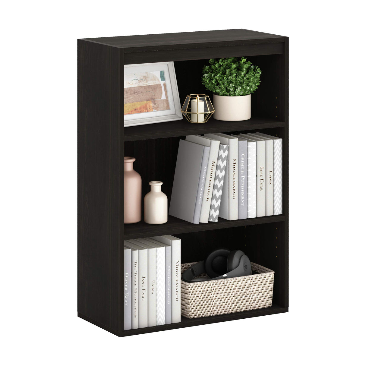 Pasir 3-Tier Open Shelf Bookcase, Dark Espresso