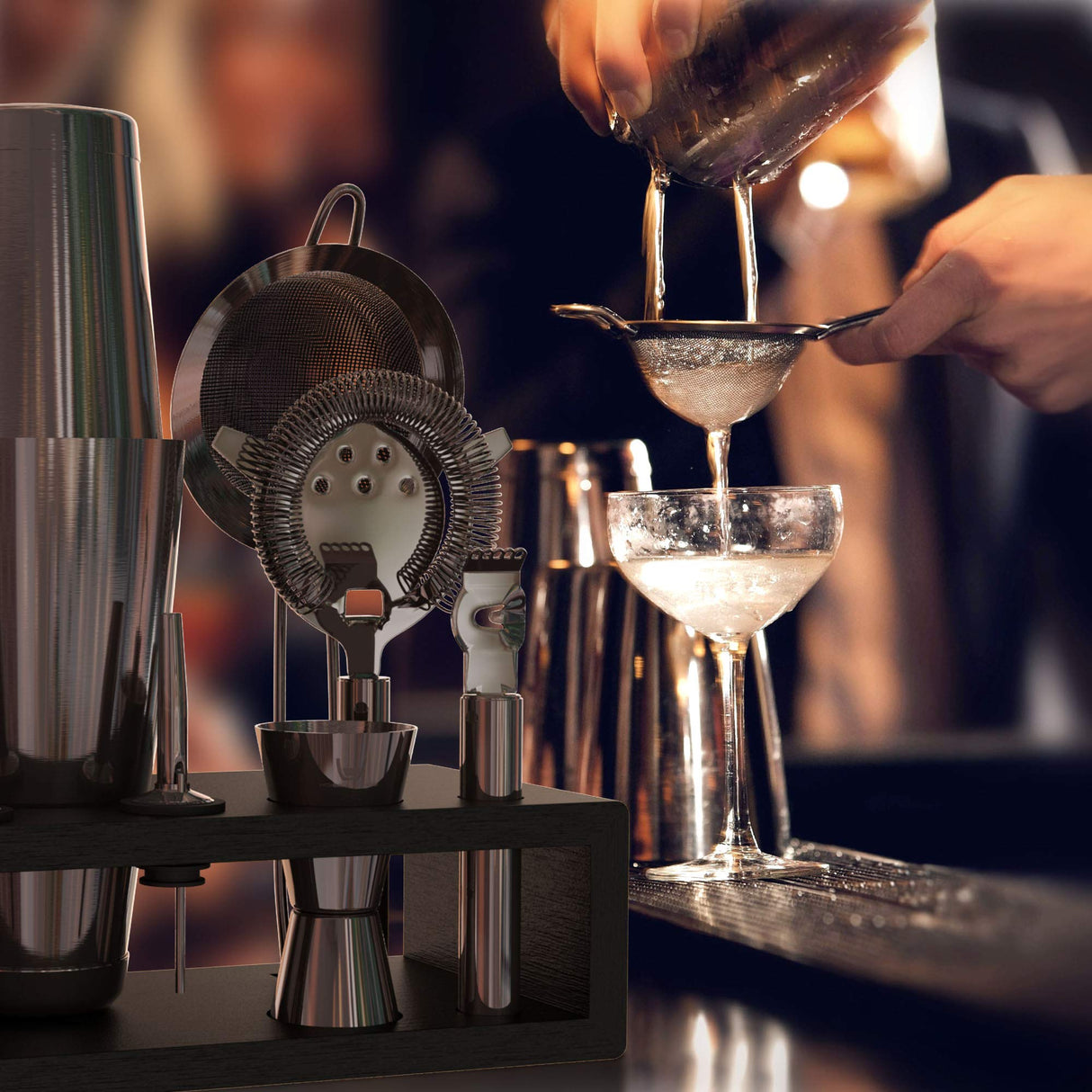 13-Piece Gunmetal Black Stainless Steel Boston Cocktail Shaker Bar Tool Set