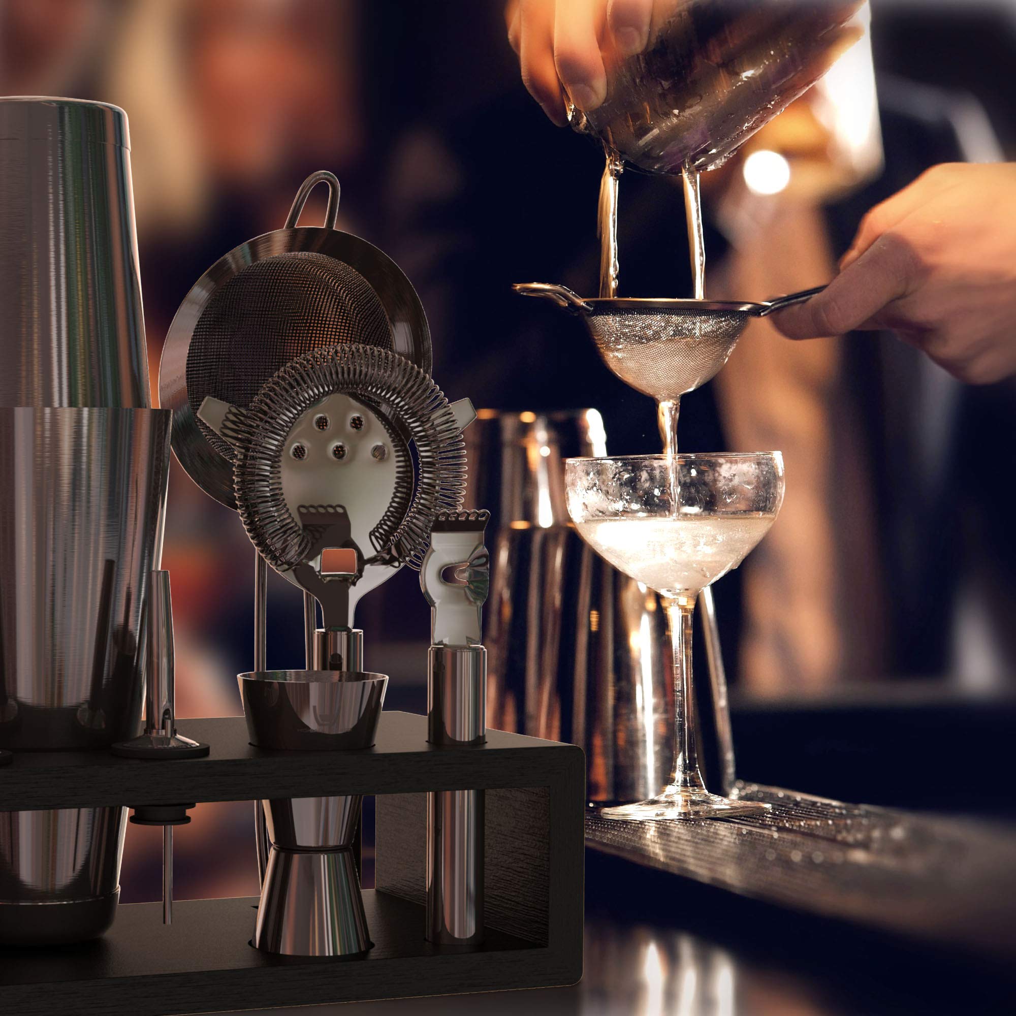 13-Piece Gunmetal Black Stainless Steel Boston Cocktail Shaker Bar Tool Set