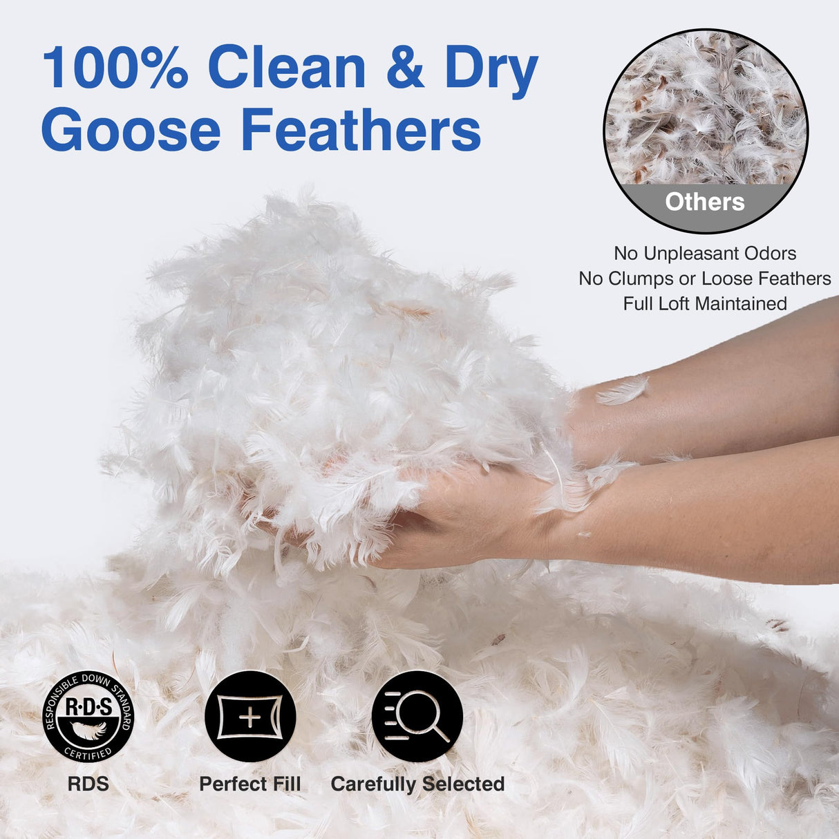 zibroges Goose Feather Pillow Queen Size Pack of 2 - Hotel Down Bed Pillows for Sleeping, Soft 600 Thread Count Cotton Cover, Fluffy Support Surround Fill Polyester for Back, Stomach, Side Sleepers