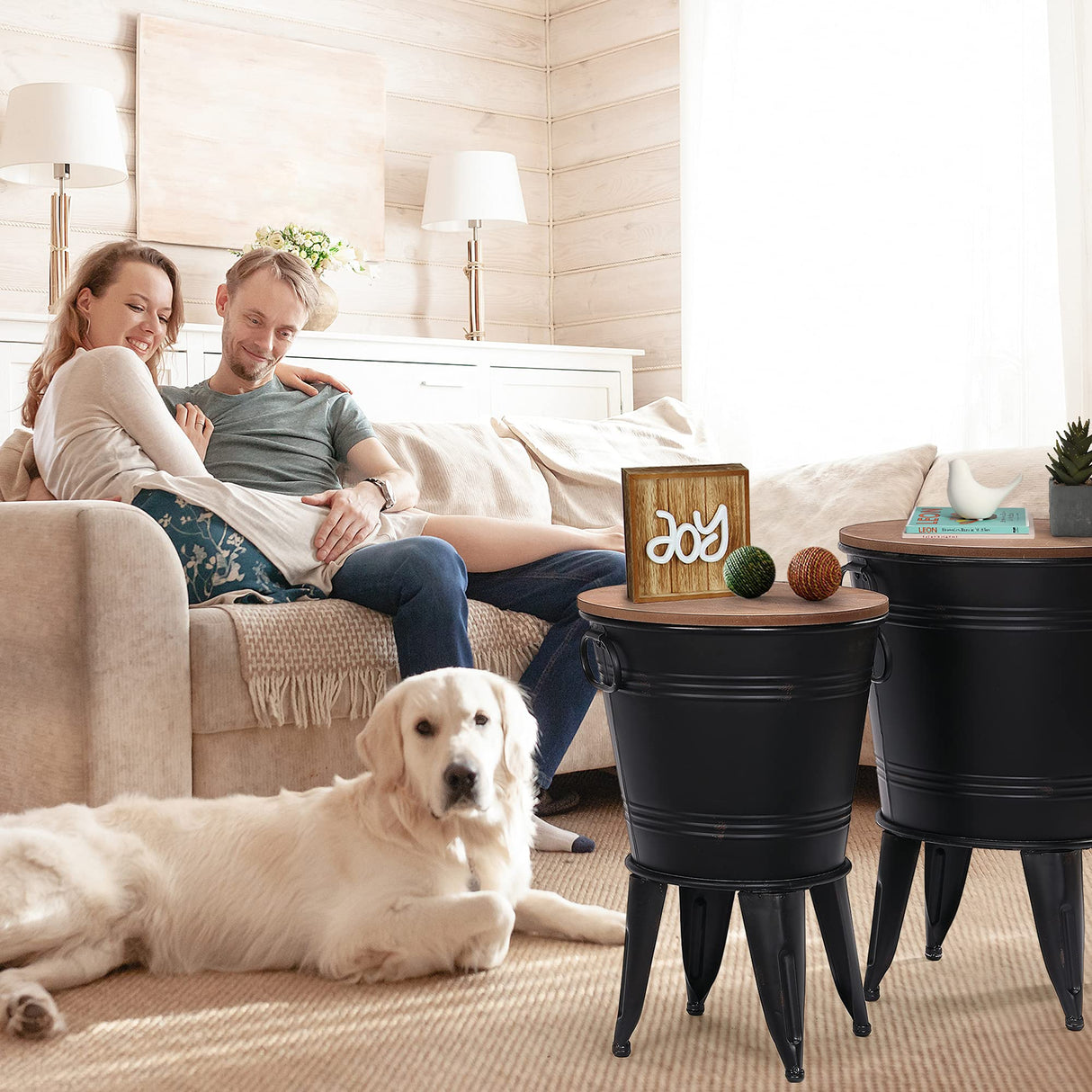 Farmhouse Accent Side Table, Rustic Antique Galvanized End Coffee or Cocktail Table