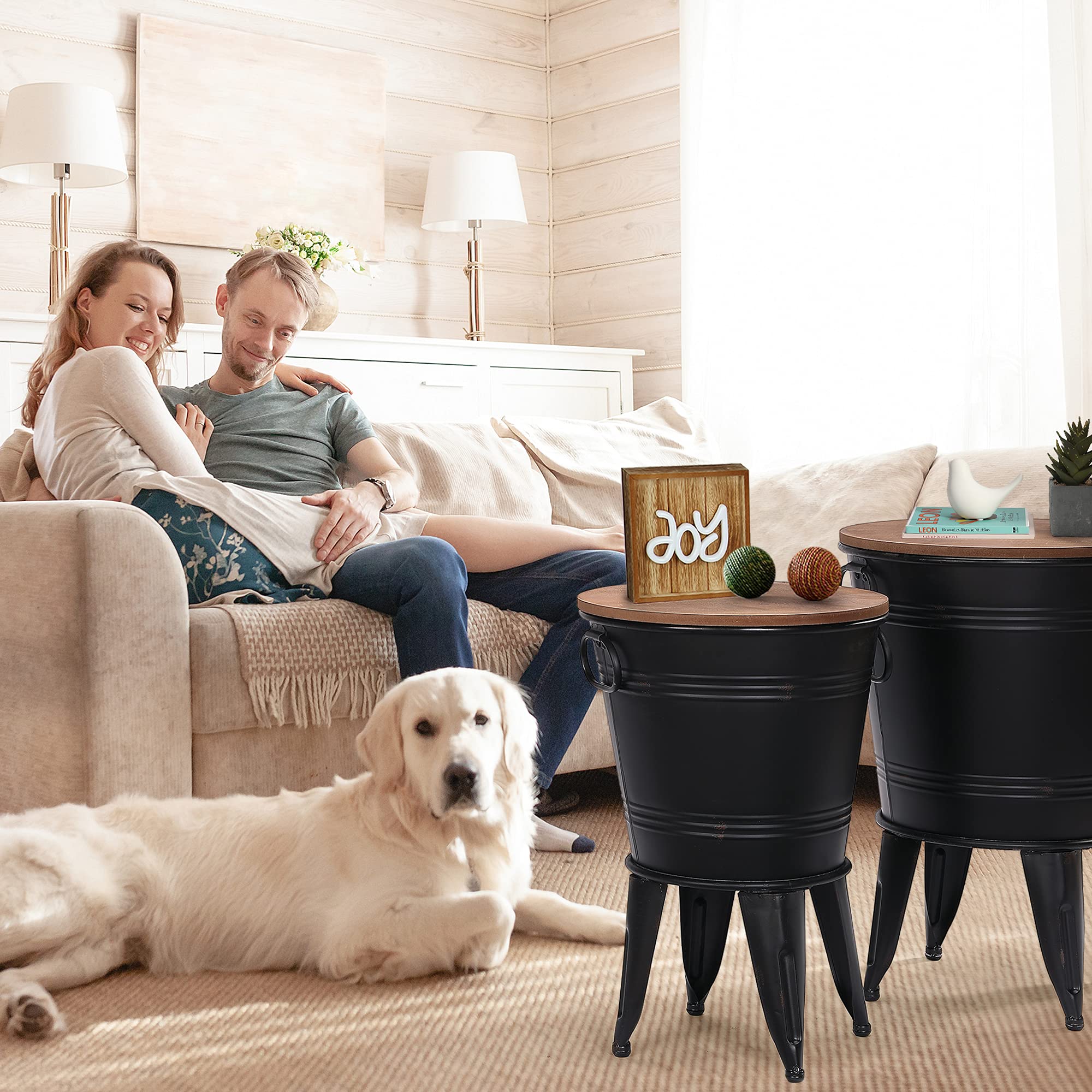 Farmhouse Accent Side Table, Rustic Antique Galvanized End Coffee or Cocktail Table
