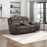 Reclining Loveseat, Polished Microfiber Manual Double Recliner Loveseat with Center Console, Dark Brown