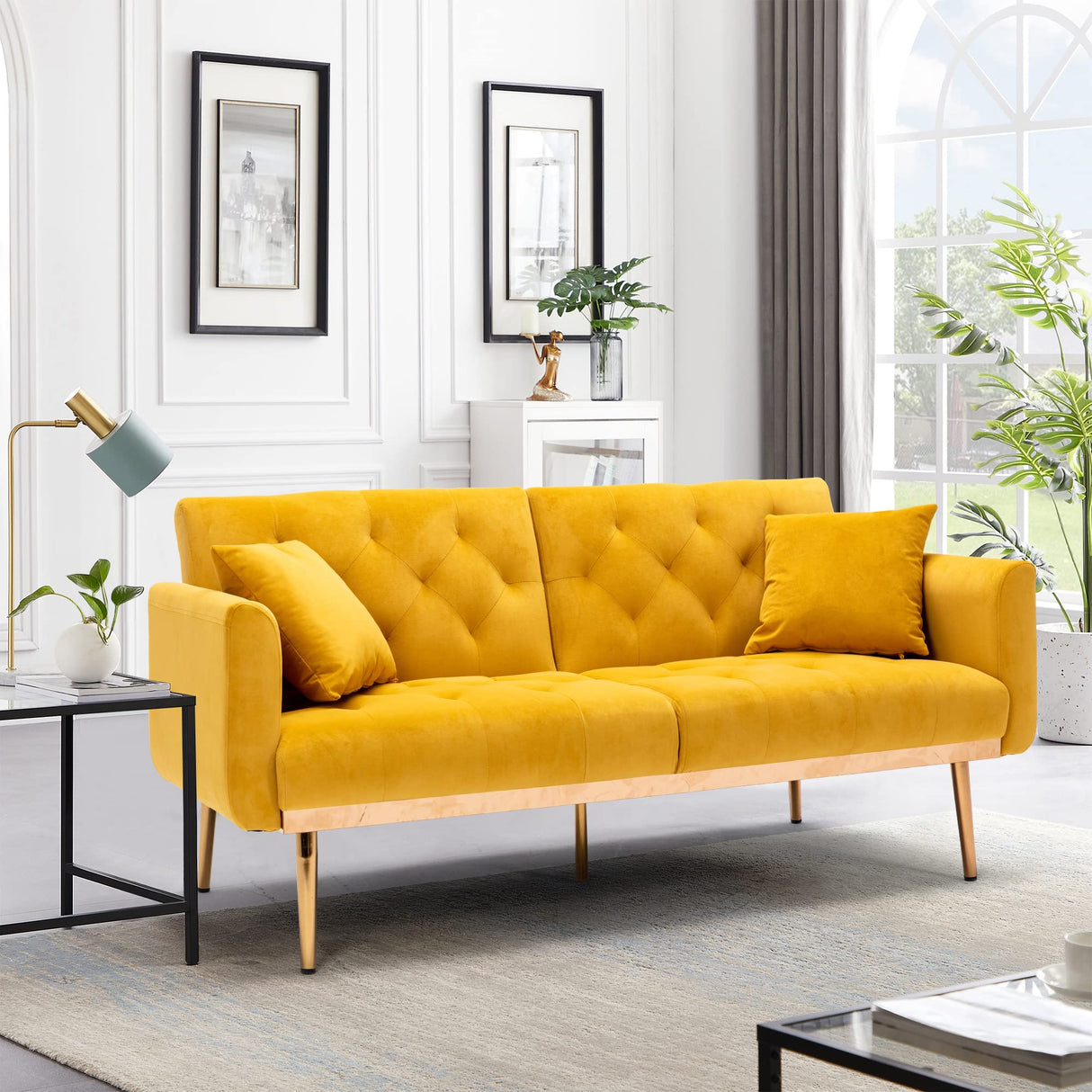 Velvet Couch, Tufted Loveseat Sofa with 2 Couch Pillows,Accent Sofa Recliner