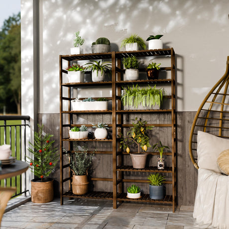 Bookshelf and Ladder Shelf, Bamboo Freestanding Open Storage Shelving Unit