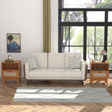 Nightstand Set of 2, Bedside Table with Rattan Drawer and Solid Wood Feet