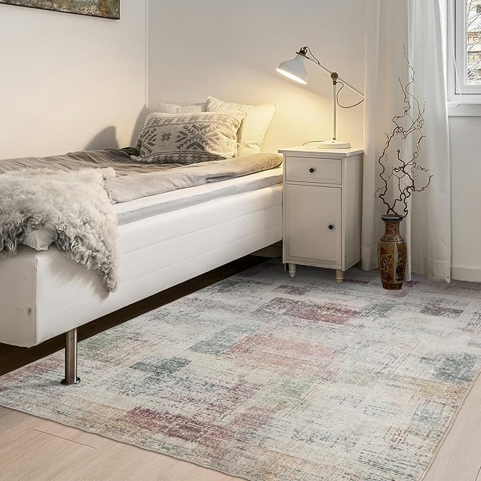 Area Rug 8×10, Large Vintage Boho Rug,Ultra-Soft Low Pile, Washable, Non Slip,Stain