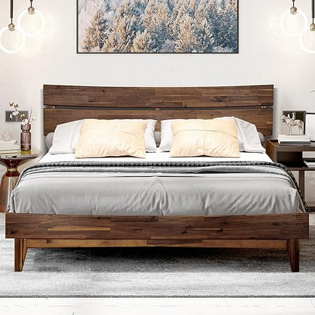 Bed Frame with Headboard Solid Wood Platform Bed