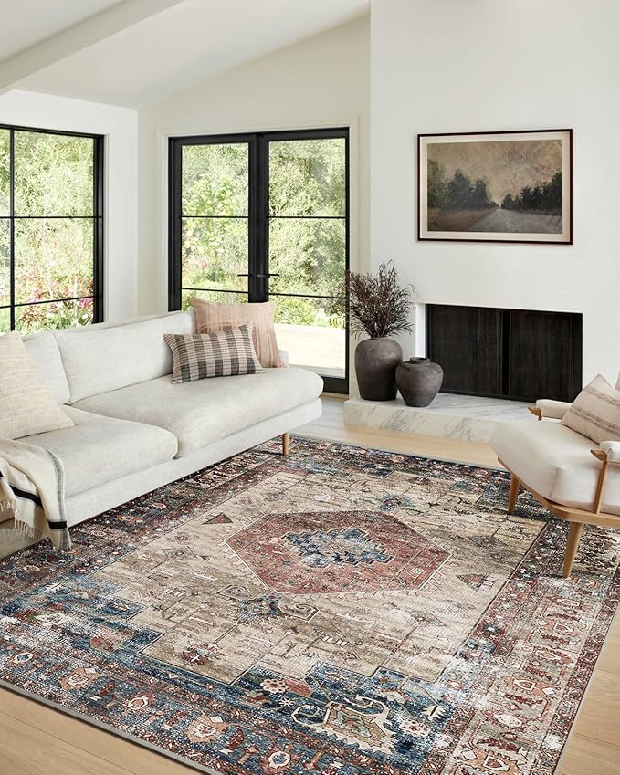 6x9 Area Rugs, Stain Resistant Washable Rug for Living Room, Vintage Inspired Rug