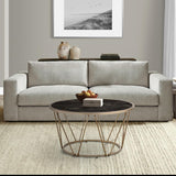 Benjara Coffee Table with Glass Top and Geometric Frame, Black and Gold