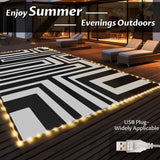 Outdoor Rug with Lights 9x12ft, Outdoor Plastic Straw Rug, Waterproof