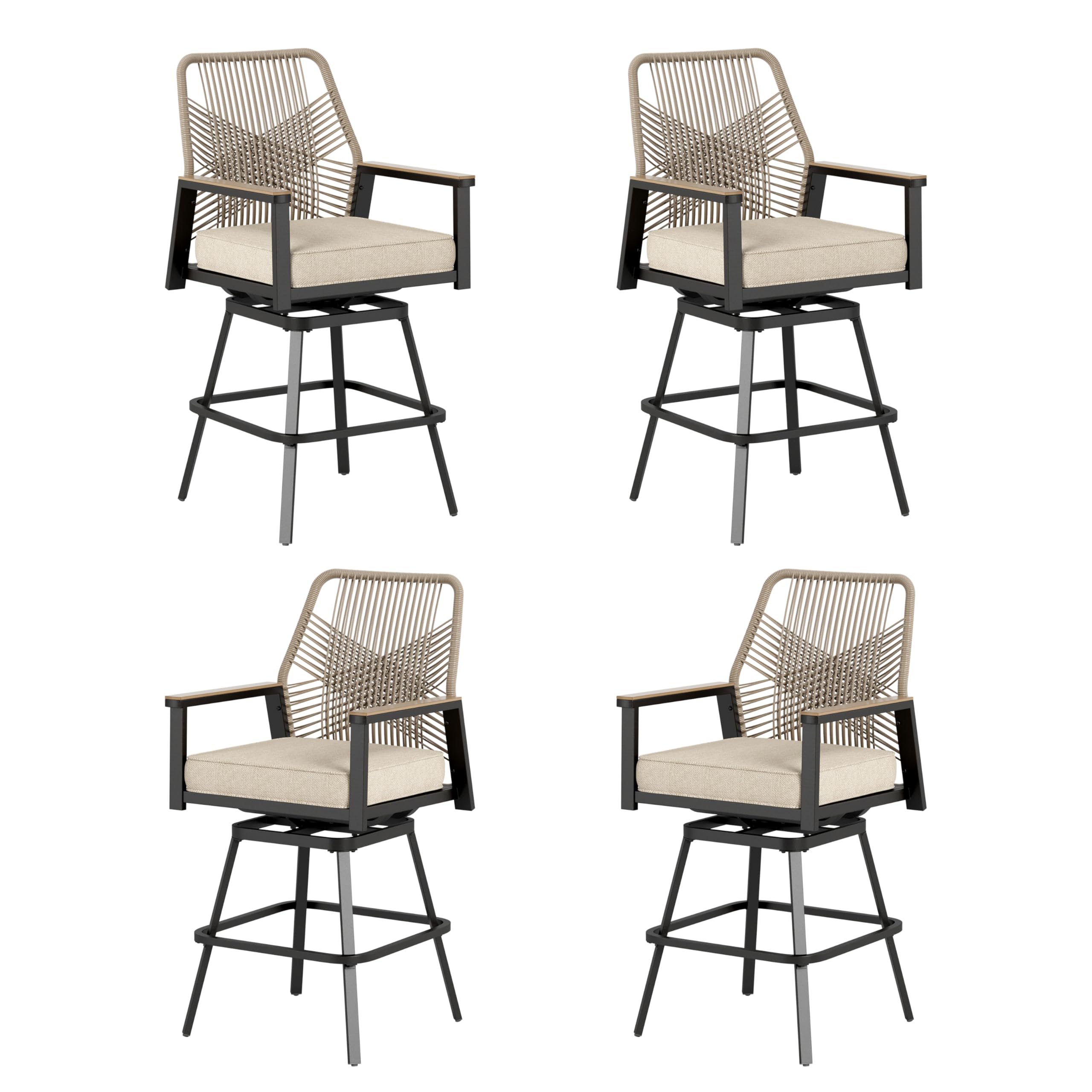 Outdoor Swivel Bar Stools Set of 4, Rattan High Top Patio Chairs