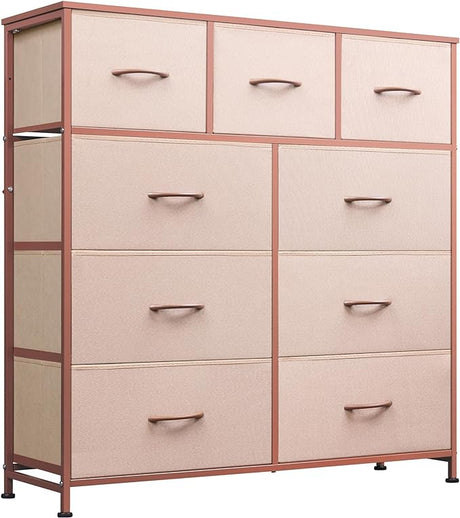 9-Drawer Dresser, Fabric Storage Tower for Bedroom, Hallway, Entryway, Closet, Tall Chest Organizer Unit with Fabric Bins, Steel Frame, Wood Top, Easy Pull Handle, Floral Painted