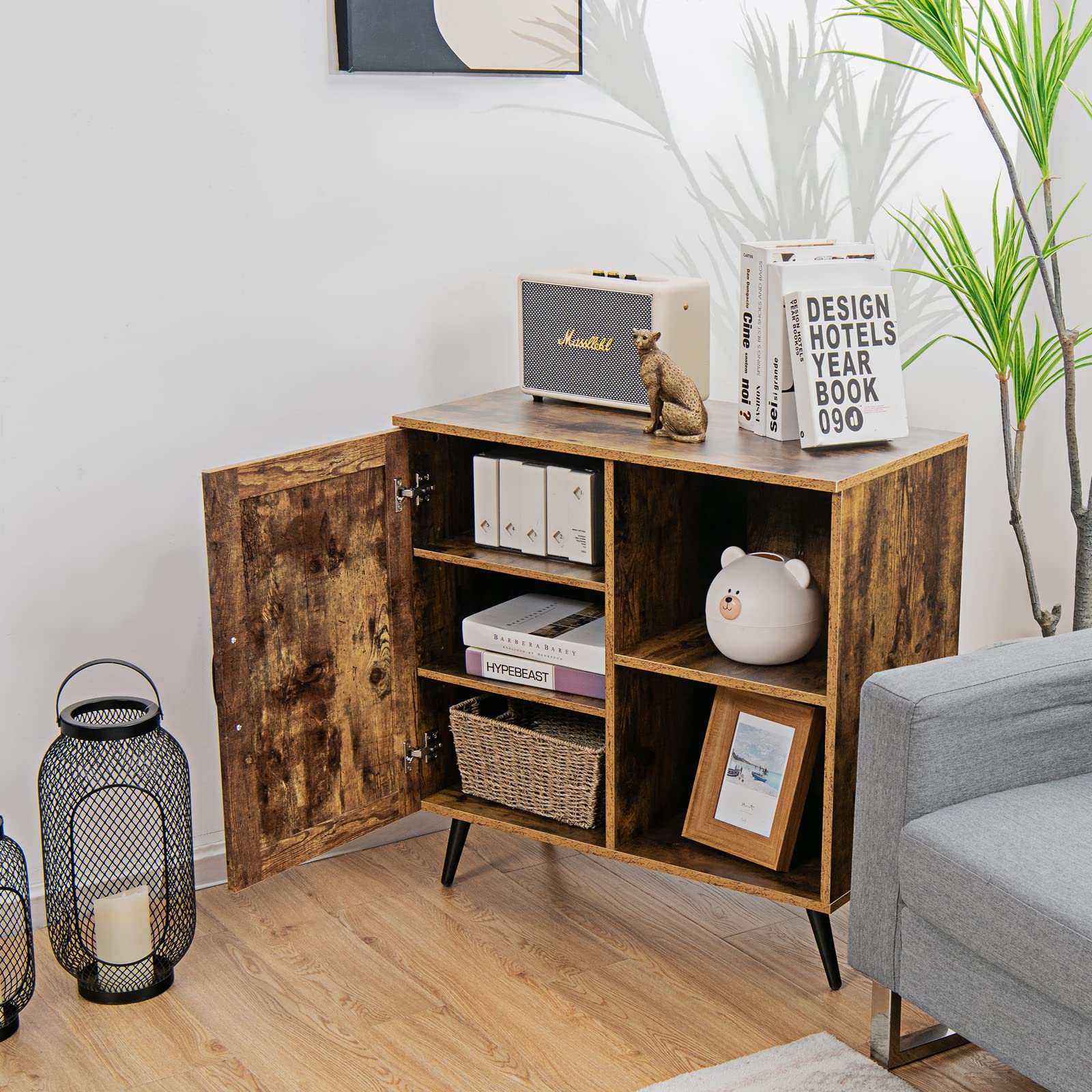 Mid-Century Storage Cabinet, Buffet Sideboard with Single Door & Adjustable Shelves