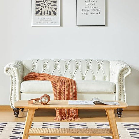 Modern Tufted Couch 3 Seater with Rolled Arms and Nailhead