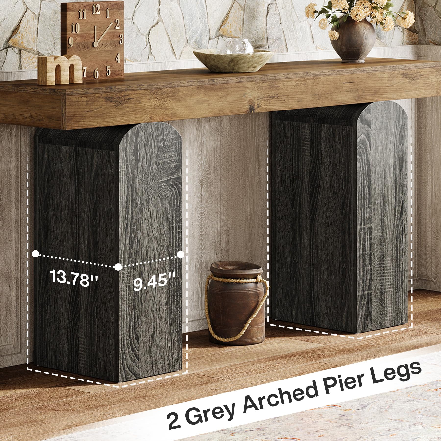 63" Farmhouse Console Table with Arched Pedestal Legs