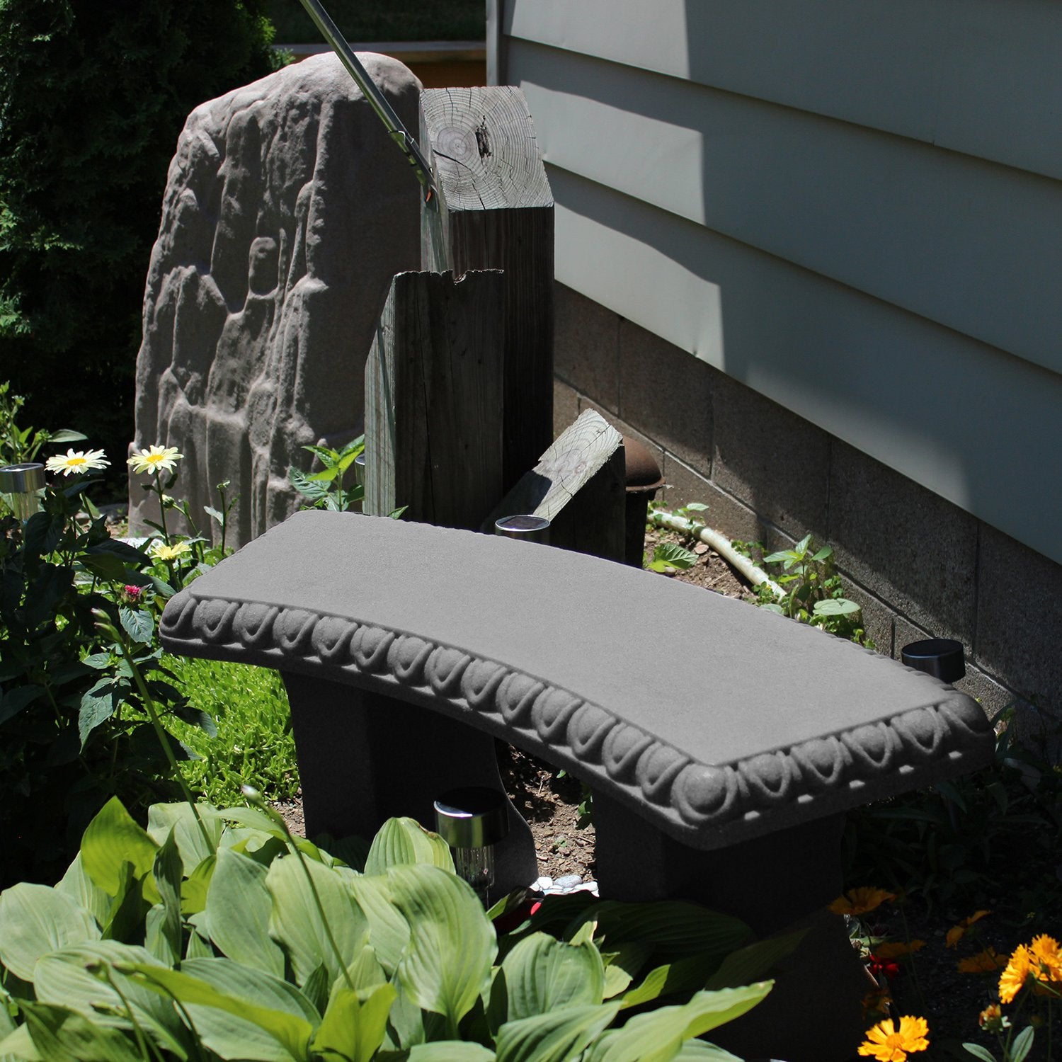 Garden Bench – Natural Granite Appearance – Made of Resin – Lightweight – 12” Height
