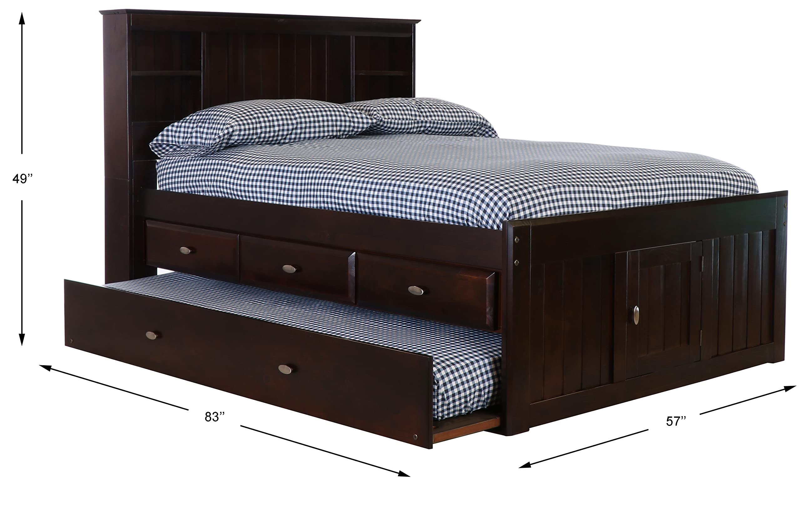 Model 82921K3-22 Full Size Bookcase Bed with Three Drawers and Twin Sized Trundle