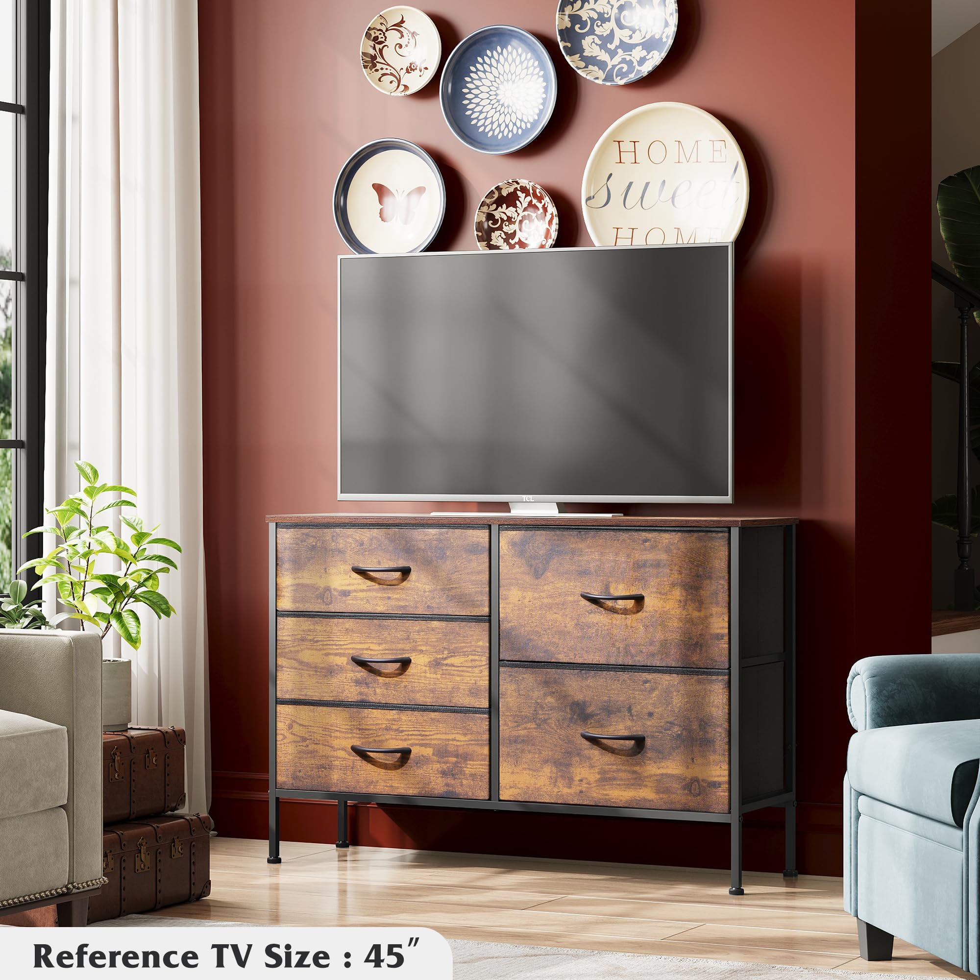 Dresser for Bedroom with 5 Drawers, Wide Bedroom Dresser with Drawer Organizers