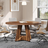 47-Inch Round Conference Table for 4-6 People, Wooden Meeting Room Table with Thicken