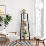 Corner Shelf Stand, 4-Tier Corner Bookshelf, Industrial Corner Ladder Shelf