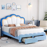 Twin Upholstered LED Bed Frame with Storage Drawer, Cute Girls Bed with Adjustable