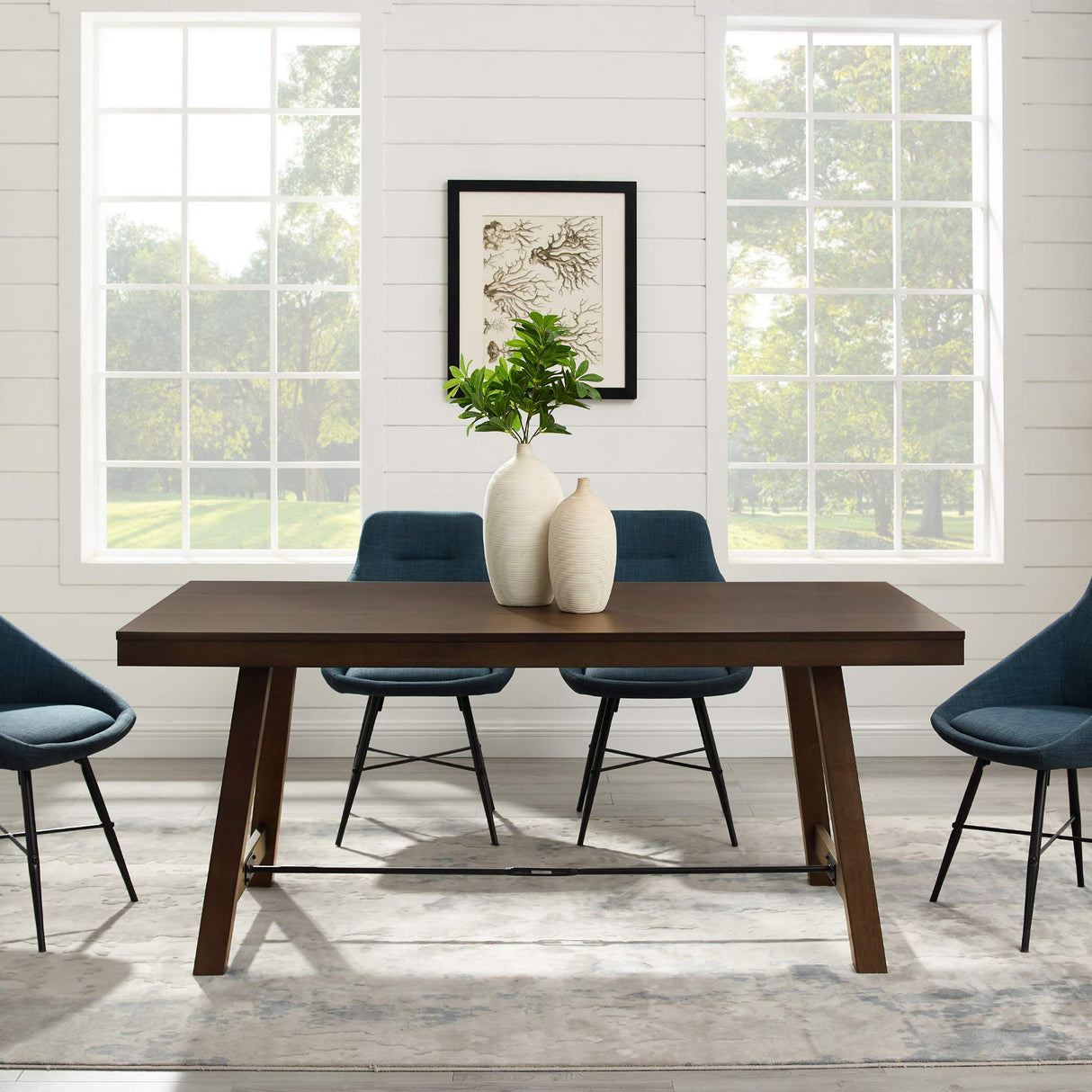 Liam Rustic Farmhouse Trestle Style Dining Table, 70 Inch,