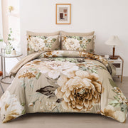 Khaki Comforter Set King Size 7 Pieces Floral Bed
