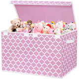 Box for Girls, Kids - Large Toy Chest Organizers and Storage Boxes with Flip-Top Lid & Divider, Collapsible Container Bins for Playroom, Nursery, Closet, Living Room, 24.5"x13"x16", Pink