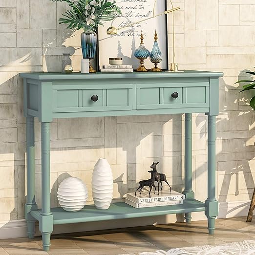 Navy Daisy Series Entryway Table with Storage Drawers and Bottom Shelf, 1 Set