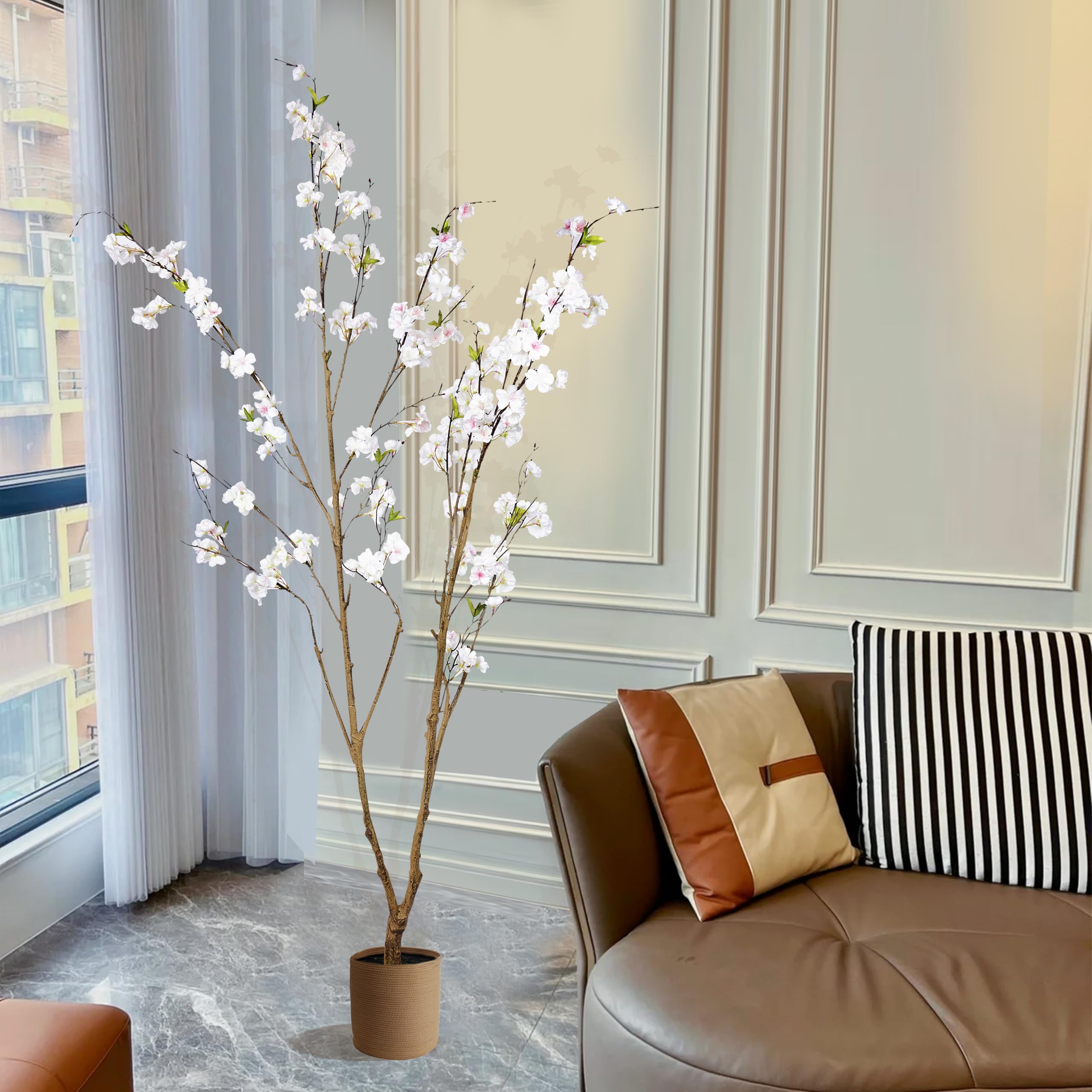 Cherry Blossom Tree - 6ft Fake Potted Cherry Blossom Tree with Realistic White Flowers