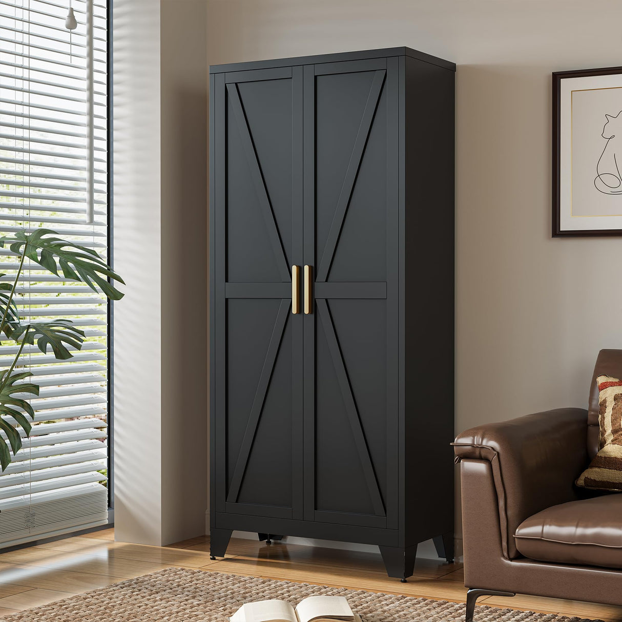 71" Tall Metal Storage Cabinet with 2 Doors and 4 Adjustable Shelves