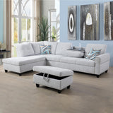 L Shaped Sectional Sofa Set with Storage Ottoman, Left Facing Chaise Longue,