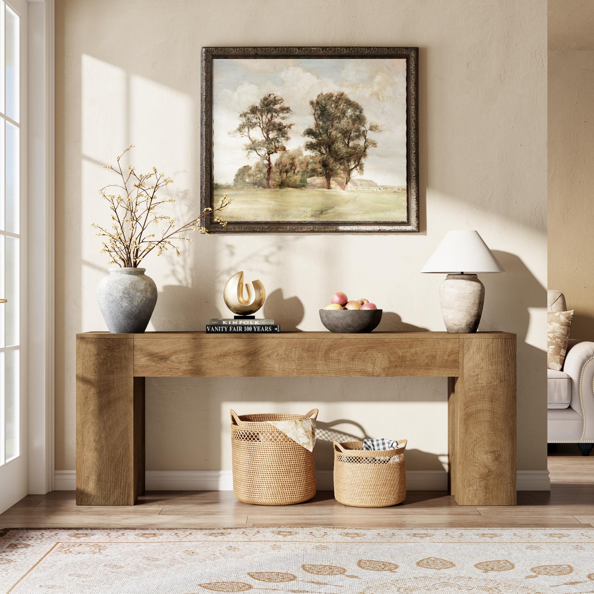 79-Inch Farmhouse Sofa Console Table - Natural Oak