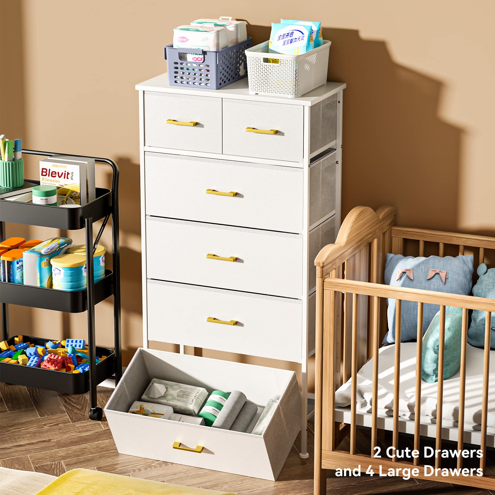 Tall Dresser for Bedroom with 6 Drawers, Storage Tower