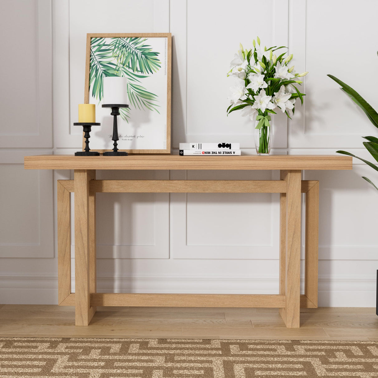 59.05" Wood Console Table for Entryway, Modern Entryway Table Sofa Table Behind The Couch