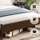 Queen Bed Frame,Solid Wooden Bed Frame with PU Leather Headboard, Platform Bed