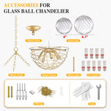 Nordic Bubble Ball Swirled Glass Chandelier, Dia 32" Gild Gold and Clear Modern Hand