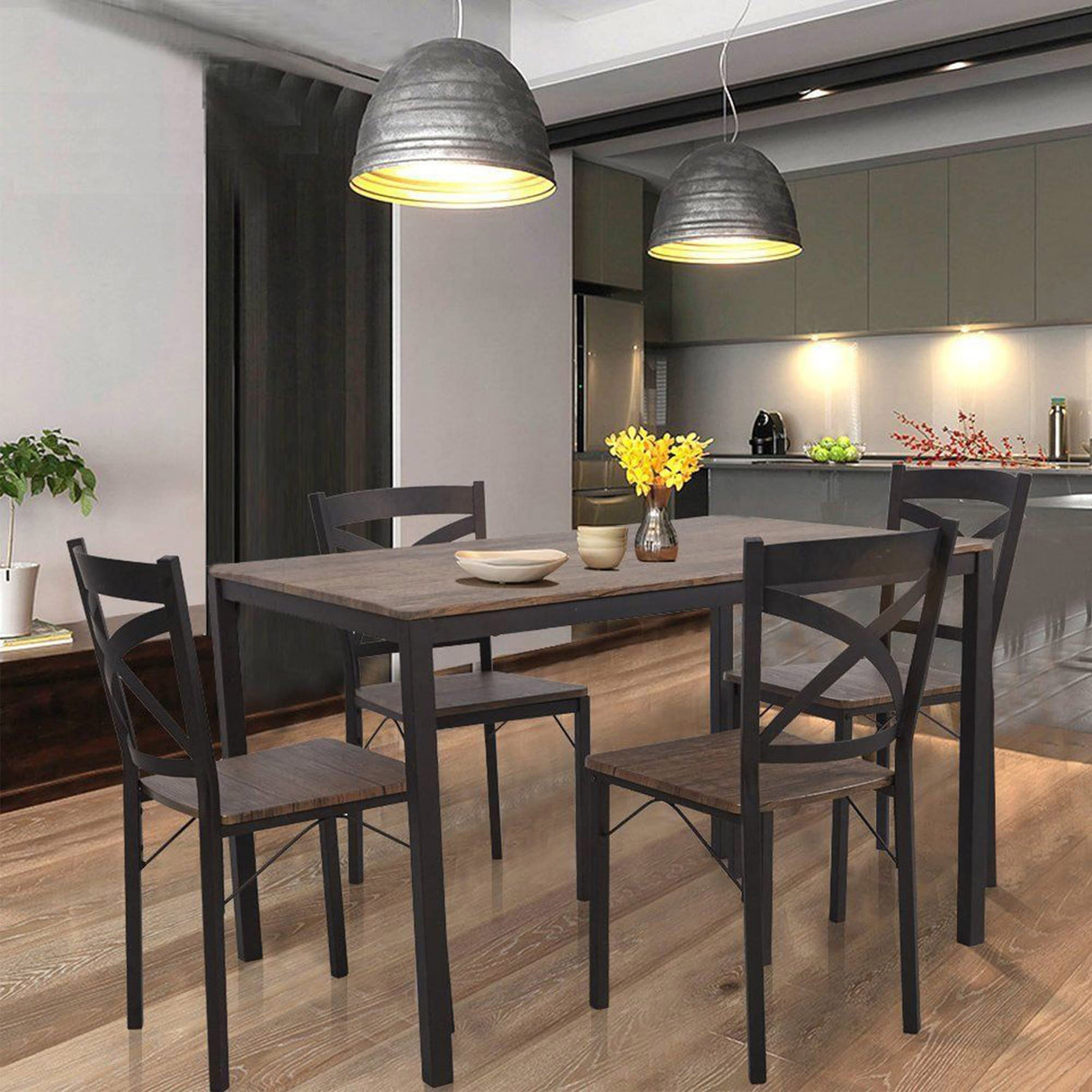 5 Piece Dining Table Set, Table and Chairs for 4 Industrial Style Dining Room & Kitchen