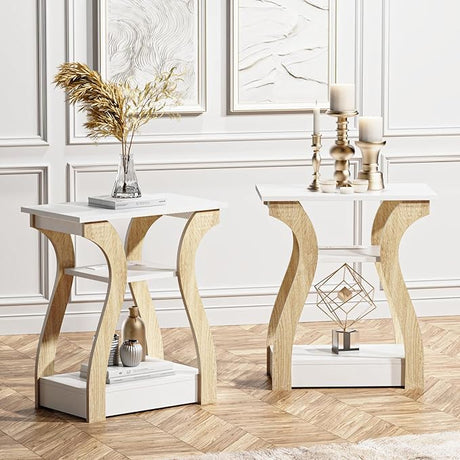 End Table with Charging Station, Side Table with USB Ports and Outlets, 3 Tier Nightstand