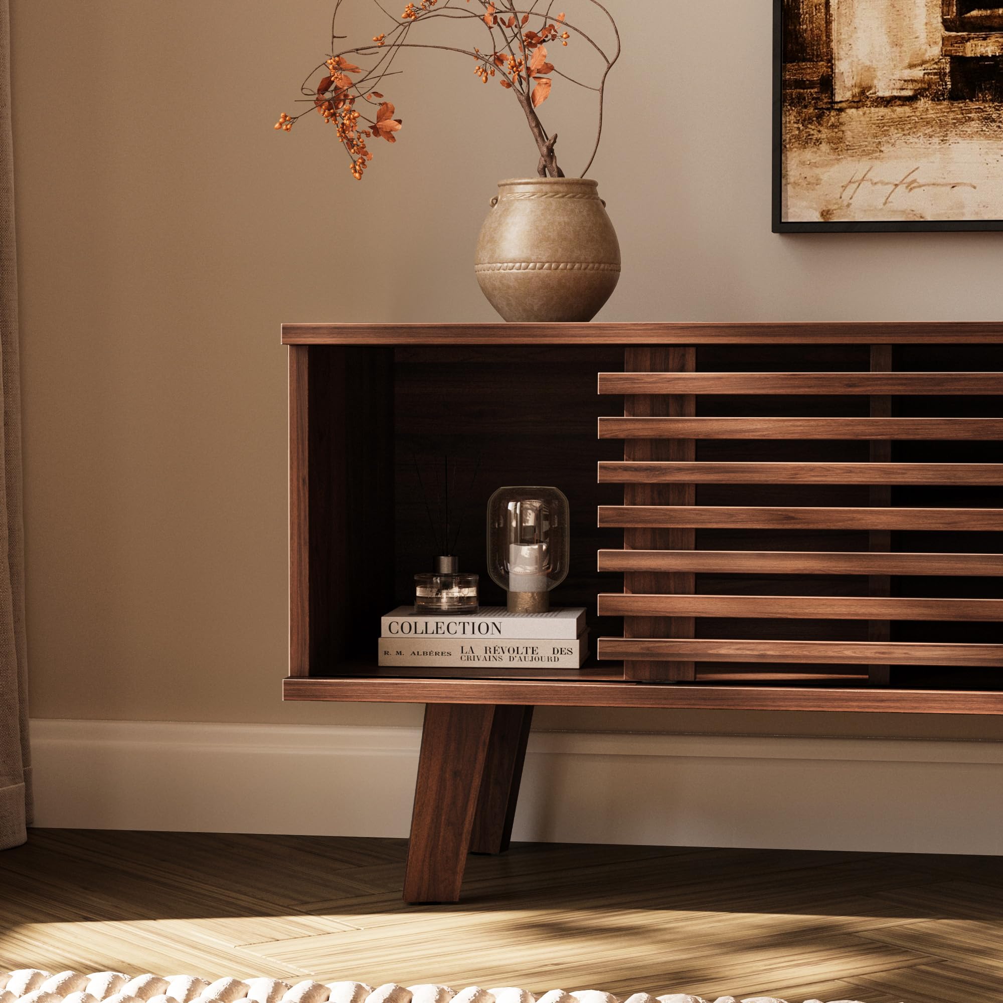 Mid-Century Modern TV Stand for 50-60 Inch TVs with Storage