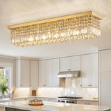 8-Lights Rectangular Flush Mount Ceiling Light Gold Rectangle Modern Crystal Chandelier