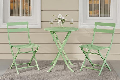 coucheta 3-Piece Patio Bistro Set Folding Bistro Table and 2 Chairs Outdoor Furniture Sets with Premium Frame Space Saving Weather Resistant for Bistro Balcony Yard Garden Porch Lawn Round Tube Pink